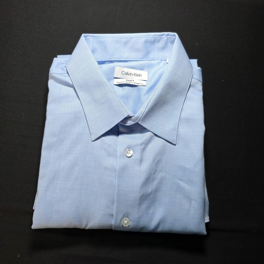 Calvin Klein Mens Steel+ Regular Fit Stretch Wrinkle Free Dress Shirt Blue
